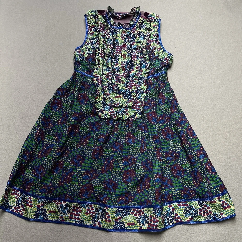 Anna Sui Flowering Fields Lace Mini Dress Kaftan Size‎ 6 Floral Boho Ruffle